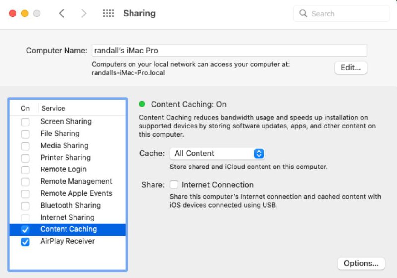 Image: Content Caching Status